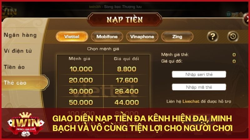Hệ thống hỗ trợ nạp tiền đa kênh giúp game thủ linh hoạt lựa chọn phương thức thanh toán